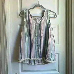 Umgee Sleeveless striped top with tassle detail size s small